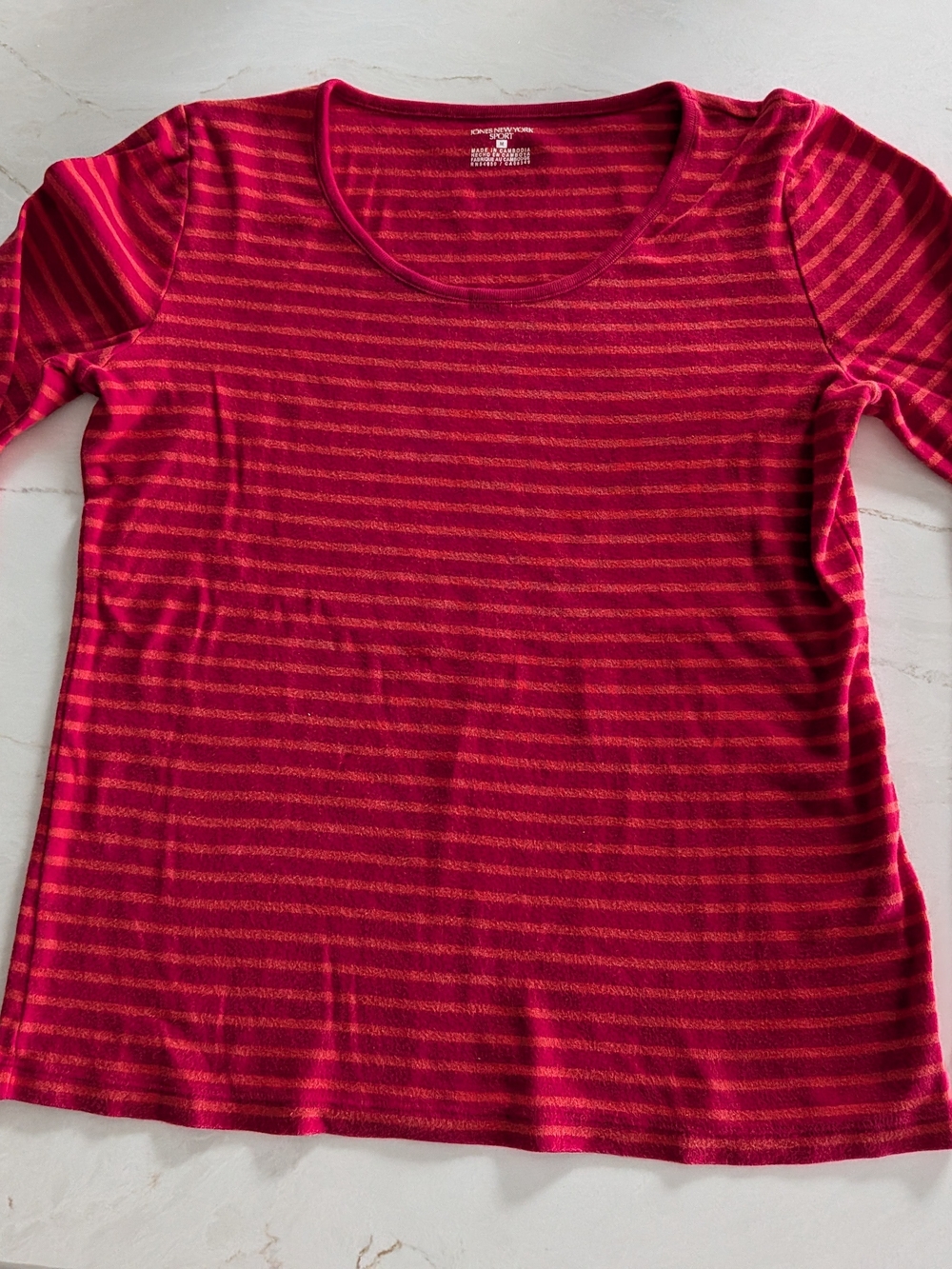 Jones New York Sport Striped Long Sleeve Top Pink Red Orange Size M